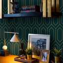 Safiyya Geometric Peel and Stick Wallpaper Gold and Dark Teal Contact Paper Self Adhesive Wall Paper Removable Wallpaper for Walls Vinyl Roll 196"x17.3"