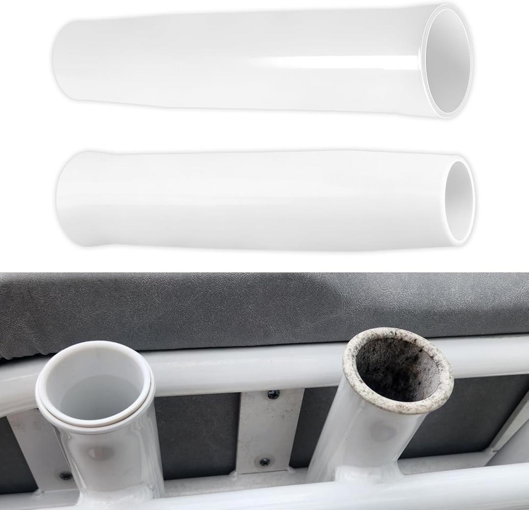 1-5/8 Inches ID Flared White Vinyl Inserts for Fishing Rod Holder, 9 Inches Length, Fits for Boats, Marines, Ships, Yachts, Caravans, Campers, Strong & Durable, Water and Rust Resistant