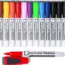 Magnetic Dry Erase Markers With Eraser Cap Low Odor Fine Tip Whiteboard Pens Markers for Kids Thin Box of 12, Color Different