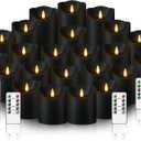kakoya Flameless LED Candles Battery Operated with Remote and Timer,Flickering Electric Fake Plastic Pillar Candles Set of 24(D3 x H 3" 4" 5") Black