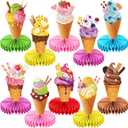 Faccito 10 Pcs Ice Cream Party Decorations 3D Ice Cream Drip Baseball Honeycomb Table Centerpieces Sport Themed Toppers for Summer Sport Birthday Party Supplies(Sundae)