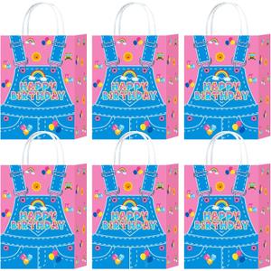 KMZFPYJ Girls Party Gift Bags, 24 Pack Enlightened Teacher Paper Favor Bags with Handles, Cartoon English Teachers Decor Supplies, Double Sided Printed for Baby Shower Girl Birthday Party Favors