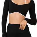 Women's Workout Crop Tops Halter Long Sleeve Backless Padded Sports Bra Gym Yoga Top T Shirts (Small, Black)