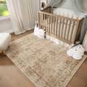 Washable 2x3 Entryway Rug, Boho Non-Slip Door Mat Vintage Distress Small Rugs for Kitchen Nursery Office Bedroom, 0.3" Neutral Oriental Throw Carpet with Cushioning Pad, Brown/Multi, C1
