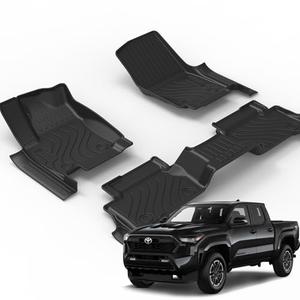 Floor Mats for Toyota Tacoma 2024-2025 Crew Cab, All Weather Floor Liner for Tacoma 2024-2025 TPE Custom Fit Car Mats Front&Rear 2 Row Mats, Black
