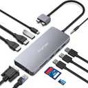 USB C Hub with Triple Different Display, 12-in-1 Dongle, USB-C PD3.0, 4K@30Hz HDMI, 3 USB 3.0, SD/TF Card Reader Adapter Compatible for MacBook Pro Air Mini
