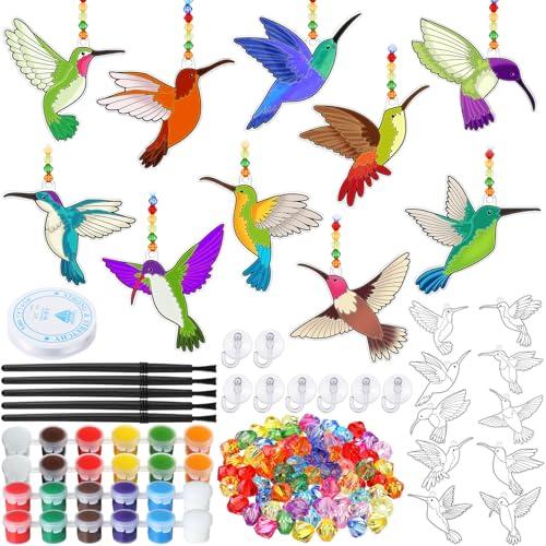 Yaomiao 30 Sets Summer Suncatchers Window Art Drawing Kits DIY Hummingbird Suncatcher Crafts Bulk Paint Your Own Window Hanging Ornaments for Home Birthday Party Favors Decor Gifts
