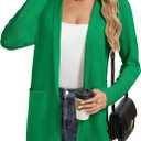GRACE KARIN Long Cardigans for Women, Long Sleeve Open Front Cardigan Sweaters, Lightweight Spring Jacket with Pockets (X-Large, Bright Green)