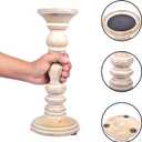 Mela Artisans Wooden Pillar Candle Holders | Willow Design | Set of 3 Mango Wood Candlesticks | Whitewash | Sizes 6" & 9" &12" | Table Decor | Centerpiece | Mantel | Wedding | Living Room Decor