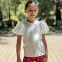 Arshiner Girls Shirts Size 10-12 Puff Short Sleeve Shirt for Girls Crew Neck Casual Blouse Summer Kids Tops Size 10-12 White