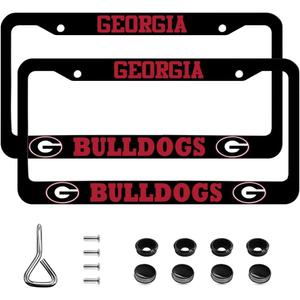 2 Pcs Premium Aluminum Alloy License Plate Frame for UGA Bulldogs Car Tag License Plate Cover Holder with Screw Caps