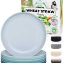 Grow Forward Premium Wheat Straw Plates - 10 Inch Reusable Hard Plastic Dinner Plates Set of 8 - Unbreakable Microwave Safe Plates for Dessert, Camping, RV, Outdoors, Patio, Kitchen Dishes - Seascape