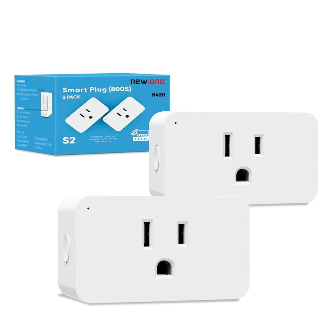 New One Zwave Plug 2 Pack, 800 Series Z-Wave Smart Plug, Zwave Outlet S2, Z Wave Extender, Z-Wave Hub Required, Compatible with Hubitat, SmartThings, Vera, Wink, Fibaro, Homeseer, 2GIG, Alarm
