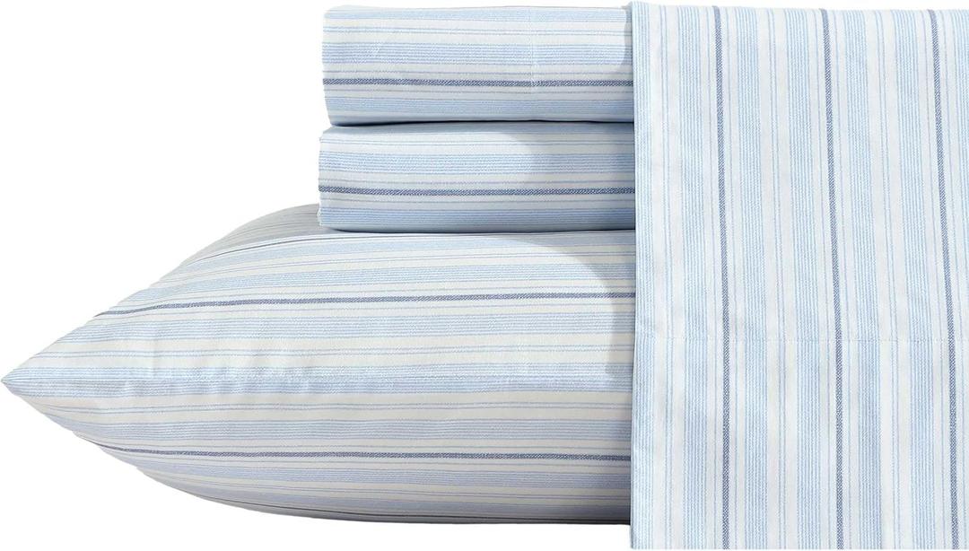Nautica - Twin Size Sheet Set, Crisp & Tailored Cooling Sheets with a Smooth Cotton Percale Lightweight Feel - Bed Sheets with Matching Pillowcase & Fitted Sheet (Camp Stripe Blue)