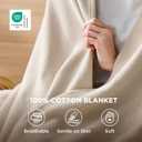 Bedsure GentleSoft 100% Cotton Blanket Queen Size for Bed - Breathable and Lightweight, Soft Cozy Textured Herringbone Woven Summer Blanket for Home Decor & Mothers Day, Linen Beige, 90x90 inches