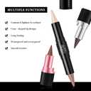 3Pcs Multi-Purpose Makeup Kit: Waterproof Lip Liner Lipstick + Dual-Ended Contour Stick (Contour/Highlight/Conceal/Under-Eye) + Black Eyeliner - Travel-Friendly, Set 02