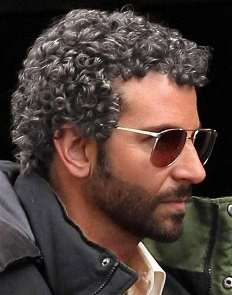 Swiking Mens Curly Afro Wigs Grey Short Wig for Male Guy California Halloween Cosplay Costume Full Wigs(Grey)