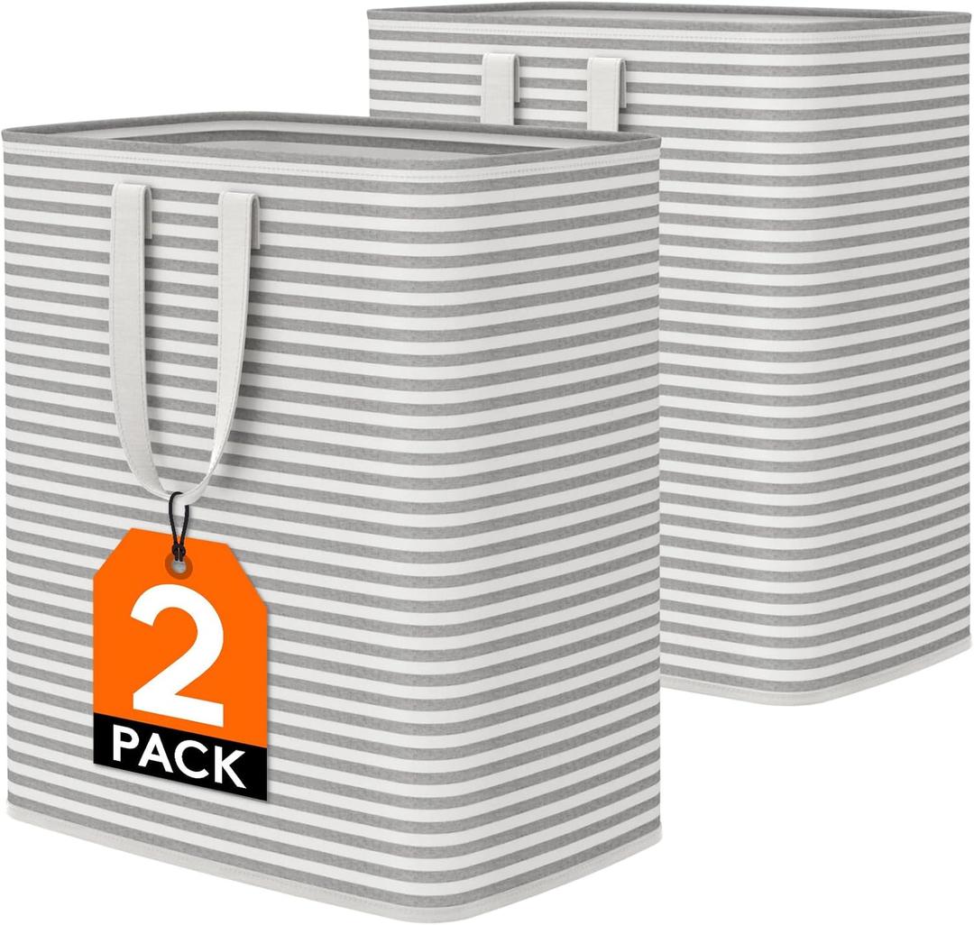 Lifewit 2 Pack Laundry Hamper Large Collapsible Laundry Baskets, Freestanding Waterproof Clothes Hamper with Easy Carry Handles in Laundry Room Bedroom Bathroom College Dorm for Adults, Gray, 2 x 100L (Grey)