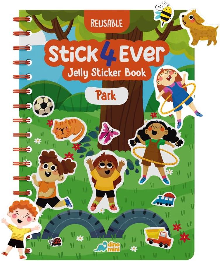 Stick4Ever Jelly Sticker Book - for Kids - Waterproof, Easy to Clean Reusable Sticker Book for Toddlers- Reusable Road Trip Activities for Kids - Stocking Stuffers for Toddlers (Park)