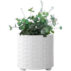 8 Inch Planter, Plant Pots with Drainage Hole, Modern Cylinder Flowerpot - Indoor & Outdoor Plants for Home & Office,White