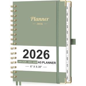 AHGXG 2026 Planner, Weekly and Monthly, 2026 Calendar, Jan 2026 - Dec 2026, Hardcover with Monthly Tabs, 100 GSM Thick Paper, for Women School Home Office Supplies, 6" X 8.38", Sage Green