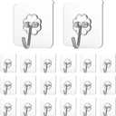 Adove Adhesive Hooks for Hanging, Heavy Duty Wall Hooks 20 Pack, Removable Sticky Ceiling Hooks, Transparent Self Adhesive Shower Hooks, Water & Oil Proof Strong 22lb(Max) Door Coat Hooks