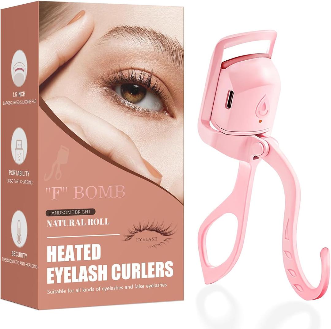 C-Shaped Heated Eyelash Curler Fast Heat Up in 5s - Rechargeable Electric Eyelash Curler for 24H Long Lasting Curls - Safe Anti-Burn Lash Curler Elevate Your Beauty with Stunning Lashes (Pink, L)