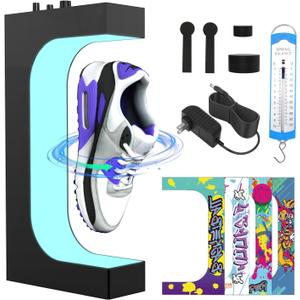 Levitating Sneaker Display Stand, 360 Floating Shoe Display with Adjustable Gram/Color/Spin, DIY Stickers Included, Magnet Display for Collector/Shop Exhibition/Home Decoration, Jet Black