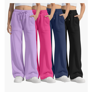 4 Pack Girls' Wide Leg Pants Drawstring Baggy Sweatpants Teen Loose Open Bottom Joggers with Pockets 5-16 Years