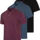 3 x Real Essentials 3 Pack: Men's Casual Jersey Cotton Short Sleeve Quick Dry Breathable Polo Shirt -  (L)