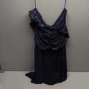 R&M Richards Women's Plus Size Evening Shimmer Maxi Gown, Navy/ Silver