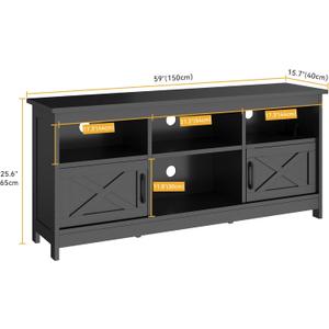 DWVO Farmhouse TV Stand for TVs Up to 65 Inch, Entertainment Centre with LED Light, TV Table with Power Outlet, TV Console for Living Room Bedroom, 59 Inches Black