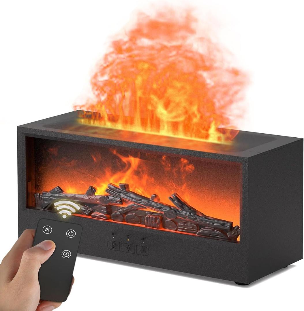 Fireplace Flame Diffuser Air Humidifier, Essential Oil Diffuser with 7 Colors Light & Timer, Auto-Off Ultrasonic Cool Mist Aroma Humidifier for Home, Bedroom, Office, Yoga(Black)