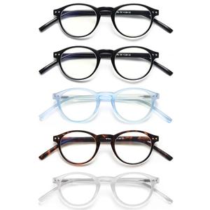 EYEURL 5-Pack Small Round Reading Glasses for Women Men Blue Light Blocking Eyeglasses Round Computer Glasses With Spring Hinges TR90 Lightweight Readers for Women,1.0