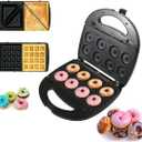 Donut Maker, 3 in 1 Electric Waffles Sandwich MachinePanini Press Grill Iron Set with 3 interchangeable Removable Non Stick Plates750W Detachable Dessert Toaster, Perfect for Breakfast