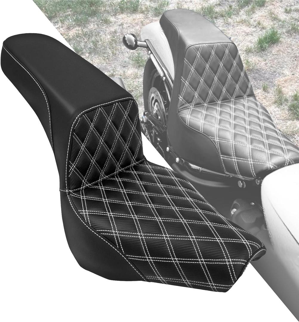 Motorcycle Driver Passenger Seat Fit For Harley Softail Street Bob FXBB FXBBS 2018-2025 Softail Standard FXST 2020-2025 (White Stitching)