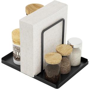 LSK Napkin Holder, Metal Napkin Holder for Table with Salt and Pepper Shakers Caddy, Napkin Storage Dispenser for Kitchen Dinner Table and Picnic Decors, Black