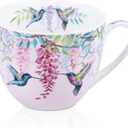 Spring Hummingbird Hug Mug - 20oz Pink Bone China Coffee Tea Mug with Floral Vine & Fluttering Hummingbirds, Thoughtful Gifts for Mom Women Mothers Day, Designed in England by Harvest Green Studio