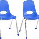 FDP 16" School Stack Chair, Stacking Student Seat with Chromed Steel Legs and Ball Glides For In-Home Learning or Classroom - Blue (4-Pack), 10382-BL