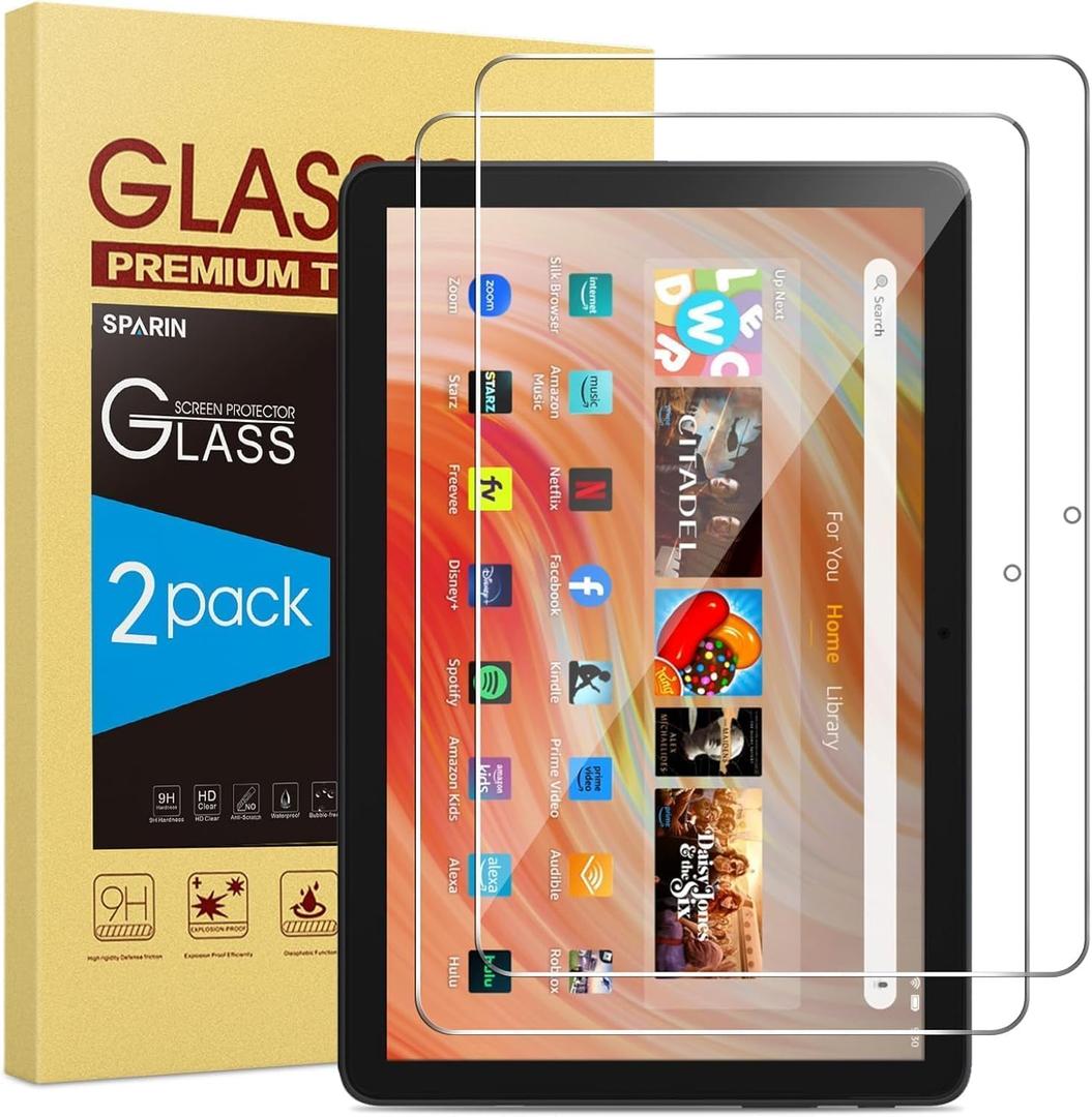 SPARIN Pack of 2 Screen Protector for Fire HD 10 Tablet (2023/2021-13th/11th Generation) 10.1 Inch, 9H Hardness Tempered Glass for Fire 10/Fire HD 10 Plus/Kids/Kids Pro Tablet 2021