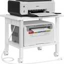 TUTOTAK 2 Tier Printer Stand, Rolling Printer Cart with Power Outlets and USB Ports, Mobile Printer Table with Wheels, for Under Desk, Office, Home, White PS01BW001P