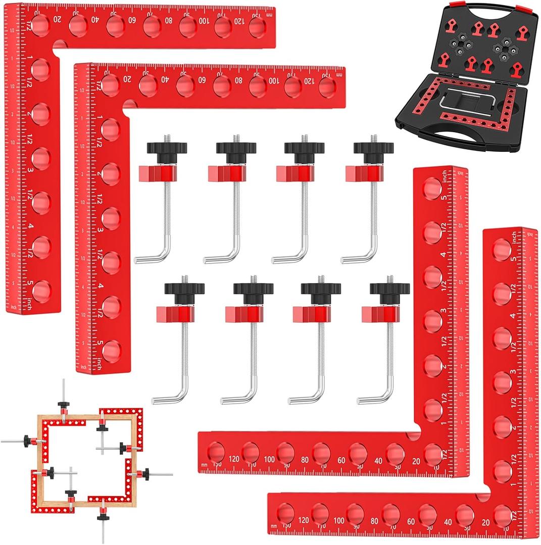 Corner Clamps for Woodworking, 90 Degree Corner Clamp, 4 Pack 5.5" x 5.5" Aluminum Alloy Woodworking Tools, with Storage Case, Clamping Positioning Squares for Cabinet, Frame, Drawer, Box
