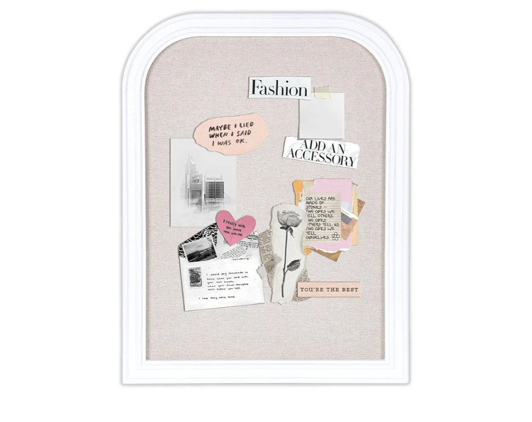 Bulletin Board with Linen, 17x13 inches Bulletin Board with White Wood Style Frame, Decorative Hanging Pin Board Vision Board Message Board for Office School Home Decor(2R&2S,L-4333,1p)
