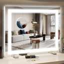 HNV 22"x20" Lighted Vanity Mirror  Large Makeup Mirror with 3-Color Dimmable LED Lights, 10X Magnification, Touch Control, Tabletop or Wall Mount Mirror for Bedroom & Dressing Room (White)