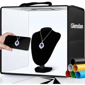 Glendan Portable Photo Studio Light Box, 12"x12" Professional Dimmable Shooting Tent Kit with 112 LED Lights & 6 Backdrops for Jewelry and Small Items Product Photography