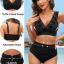 Tempt Me Women High Waisted Bikini Sets - Two Piece Tummy Control Swimsuits 2025 Ruffle Bathing Suit (Black, L)
