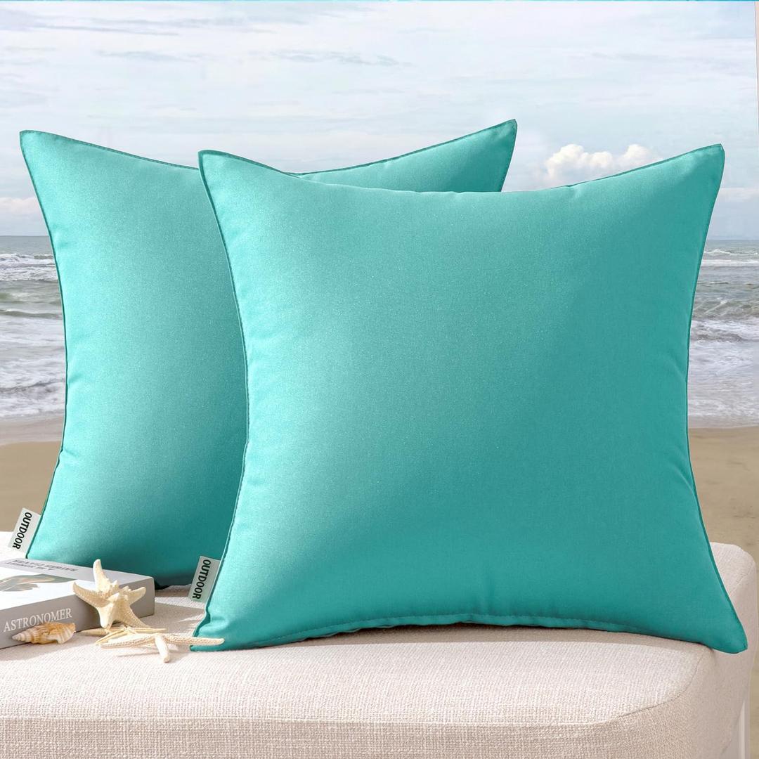 MIULEE Pack of 2 Decorative Outdoor Waterproof Pillow Covers Square Garden Cushion Sham Throw Pillowcase Shell for Spring Patio Tent Couch 20x20 Inch Light Green (20" x 20" (Pack of 2))