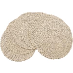 Floroom 15 Inch Round Braided Placemats Set of 6, Washable Heat Resistant Cotton Polyester Circle Boho Place Mats for Kitchen Dining Table - Dunes Khaki