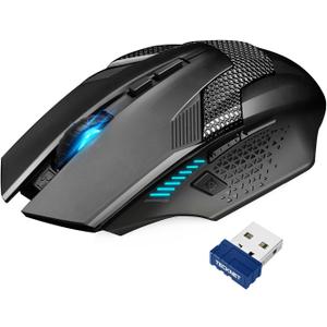 TECKNET Wireless Mouse, USB Cordless Computer Mouse with 8 Buttons, Ergonomic Design, High-Precision 5 Adjustable DPI for PC/Mac/Laptop (Black/Blue)