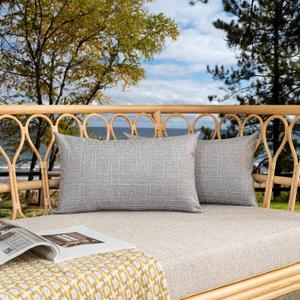 Kevin Textile Outdoor Waterproof 12x24 Lumbar Pillow Covers 2 Pack, Grey | Water Resistant, Soft Faux Linen-cotton Yarn-dyed Woven Texture Throw Pillow Covers for Tent Patio Garden Couch Sofa